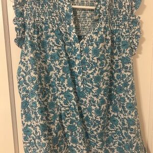 J. Crew Blue Liberty Print Floral Sleeveless Ruffle Blouse